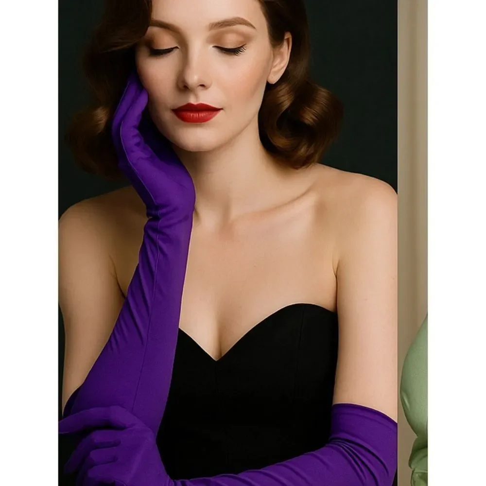 Vintage-Inspired Purple Satin Opera Gloves 🌟